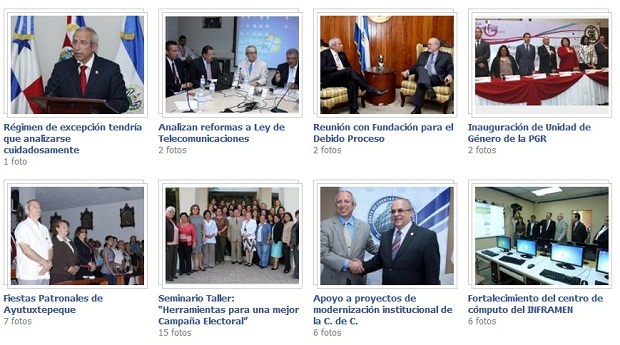 El señor presidente aparece en la portada de 26 de los primeros 76 álbumes de fotos de la página de Facebook de la Asamblea Legislativa.﻿